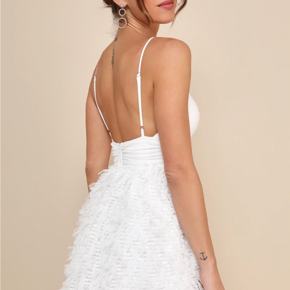 Radiant Perception White Mesh Textured Sleeveless Mini Dress Lulus small - Picture 3 of 4